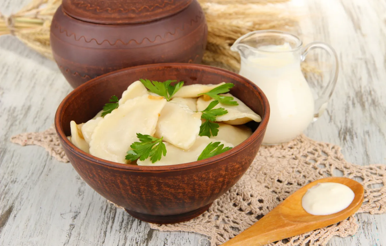 Photo wallpaper sour cream, dumplings, milk
