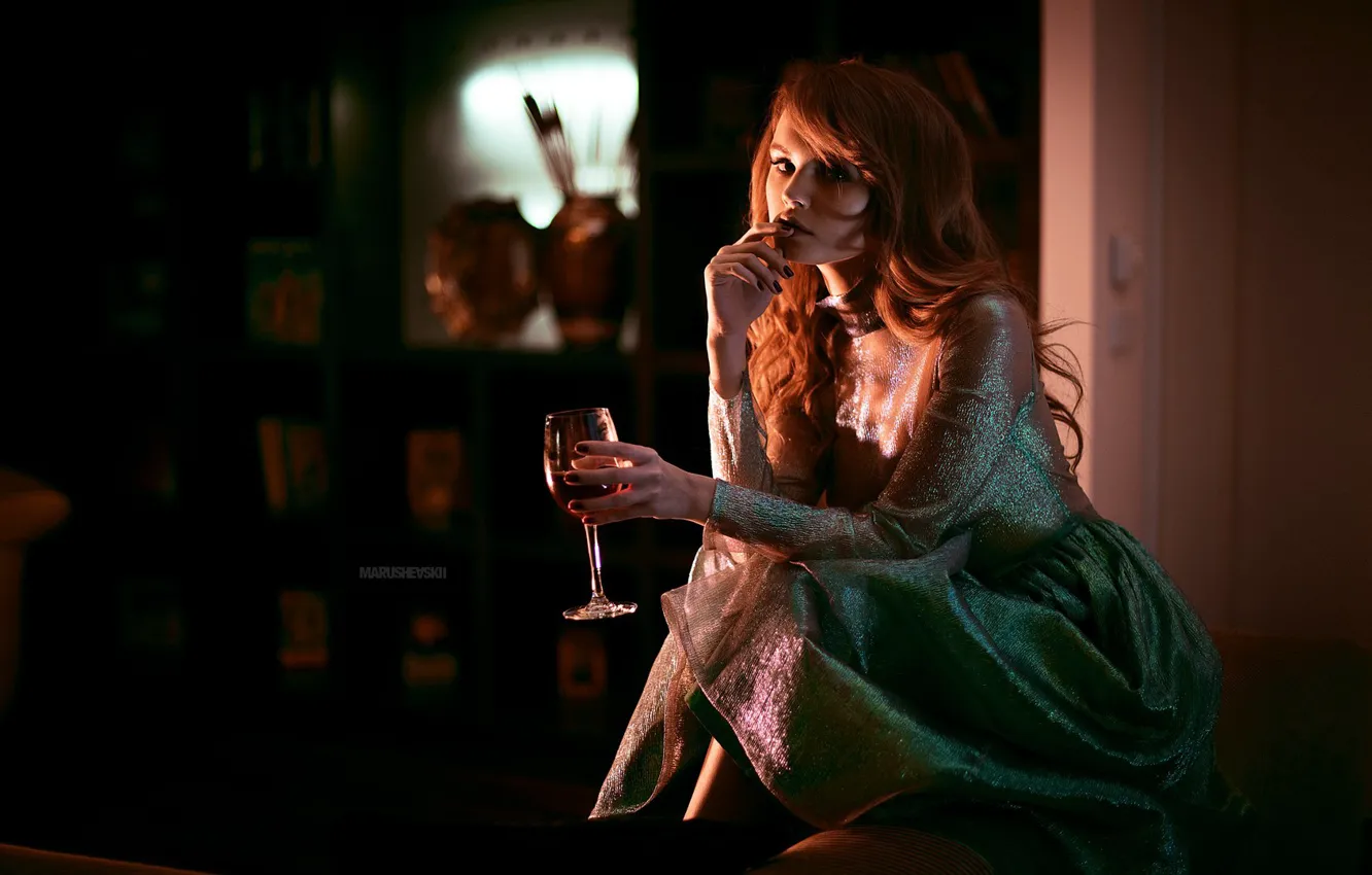 Photo wallpaper girl, model, glass, dress, beauty, Anastasia Shcheglova, Igor Marushevskii