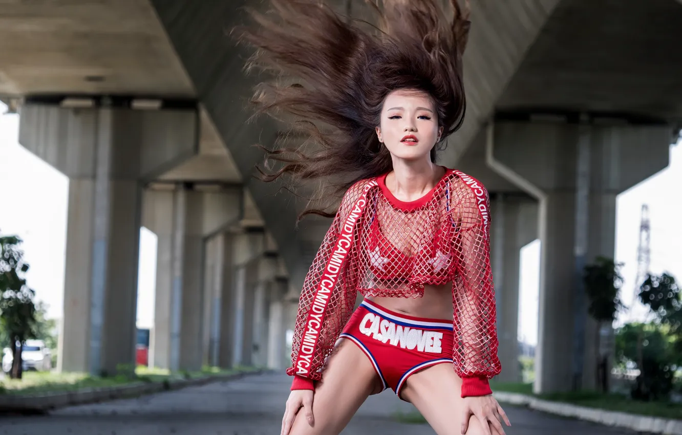 Photo wallpaper bridge, pose, hair, Asian