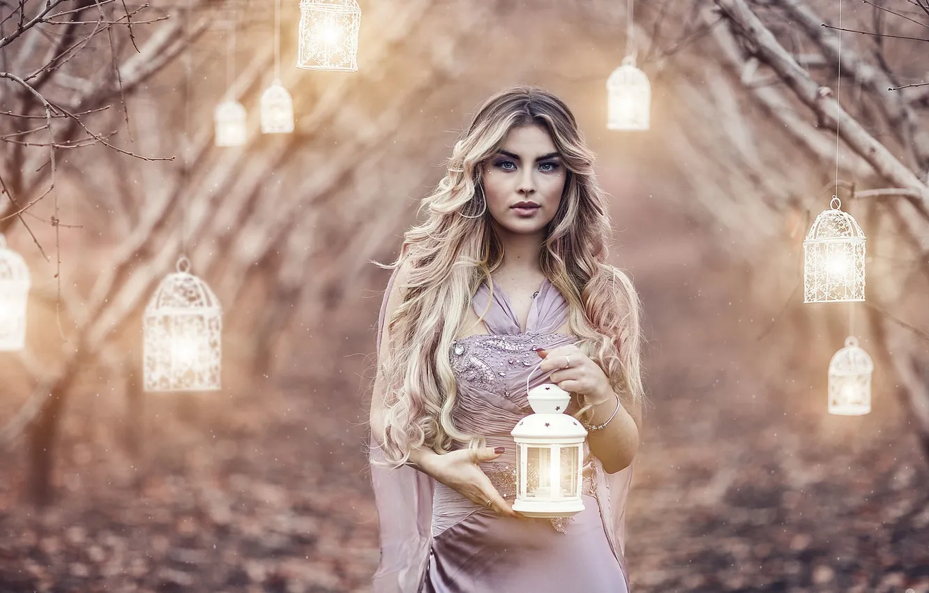 Photo wallpaper girl, light, lights, lamp, lanterns, Alessandro Di Cicco, Magic Lanterns, Nahid