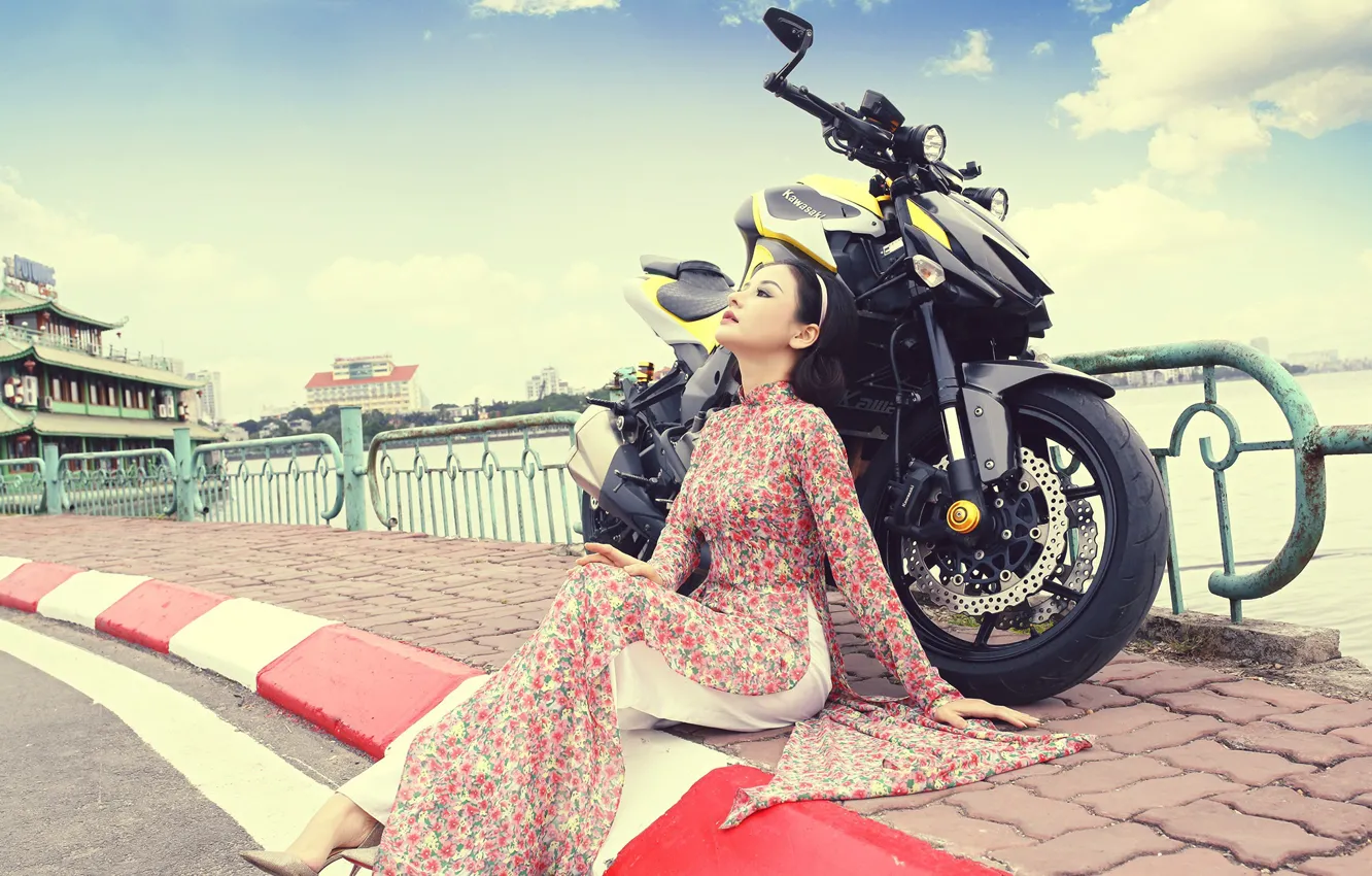 Photo wallpaper girl, style, motorcycle