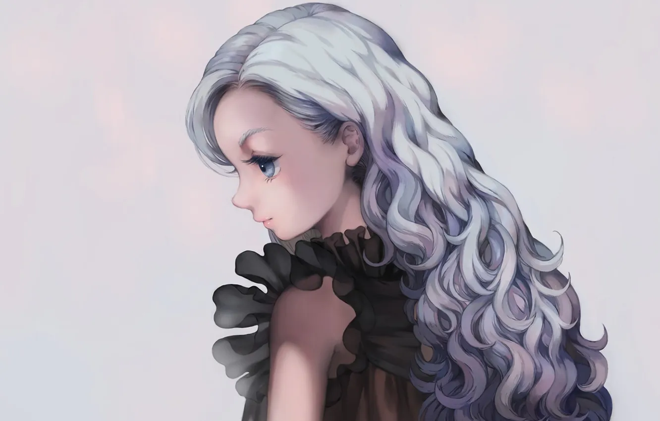 Photo wallpaper background, hair, art, girl, profile, curls, riqurr