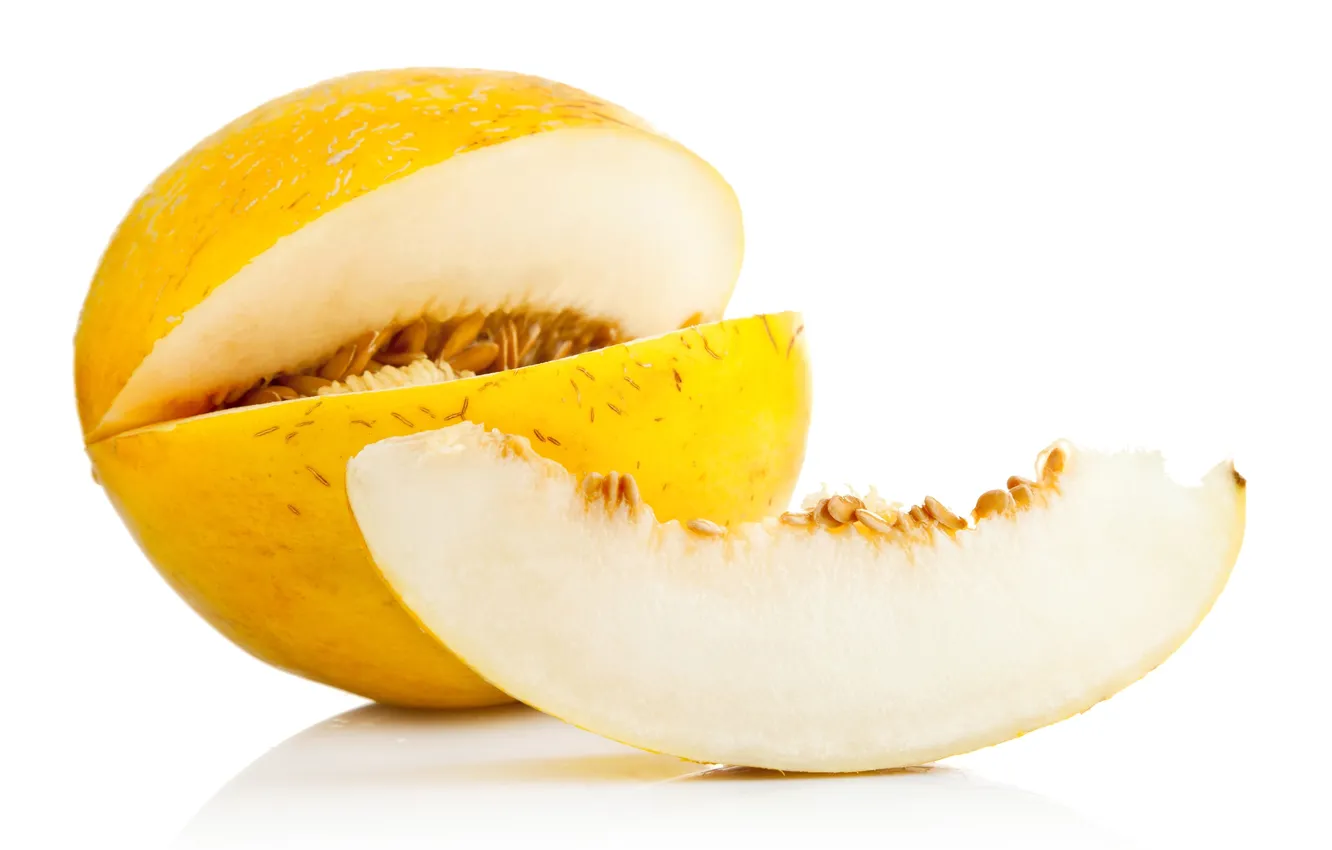 Photo wallpaper yellow, bone, the flesh, the cut, white background, melon, chunks
