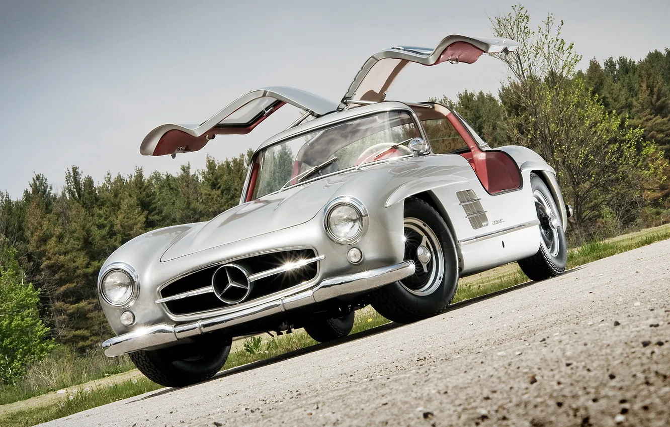Photo wallpaper coupe, door, silver, mercedes-benz, Mercedes, beautiful car, 300sl, gull-wing