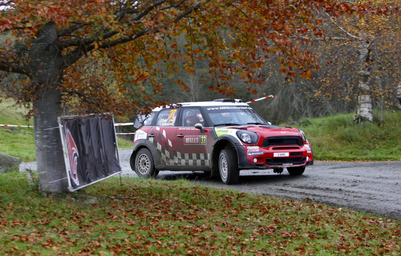 Photo wallpaper Red, Autumn, Mini Cooper, WRC, Rally, MINI, Dani Sordo, Mini Cooper
