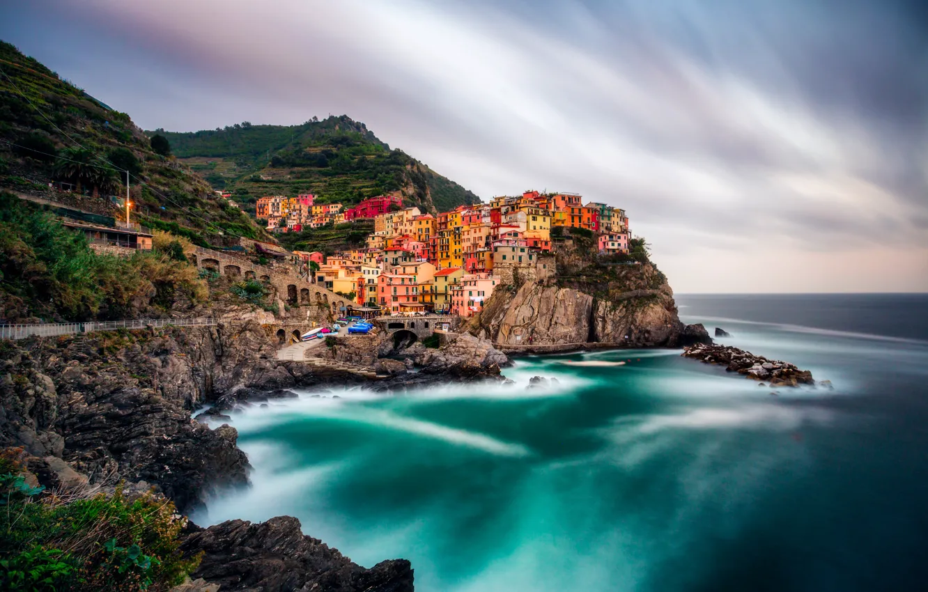Photo wallpaper sea, the city, photo, coast, home, Italy, Manarola Cinque Terre