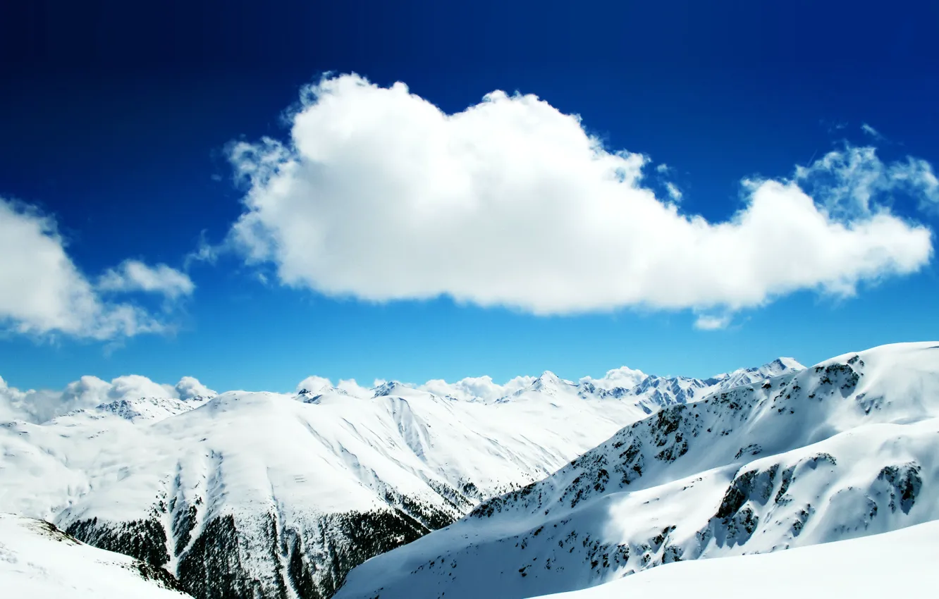 Photo wallpaper snow, mountains, tops, cloud