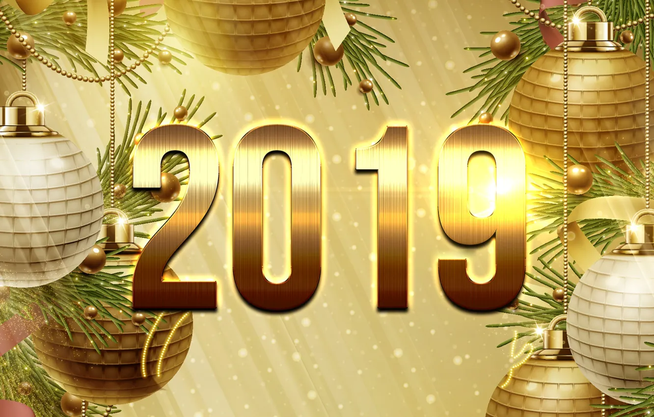 Photo wallpaper toys, New year, gold, 2019