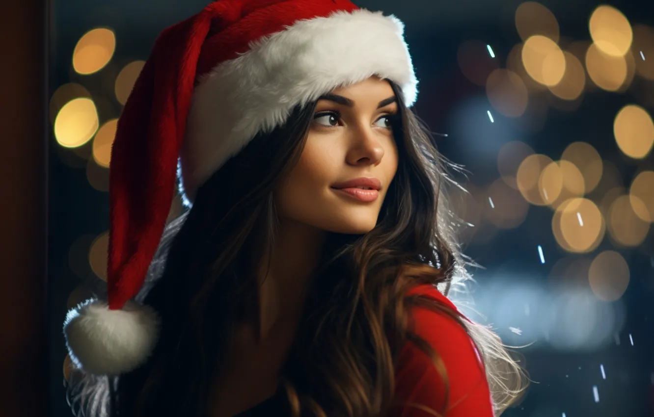 Photo wallpaper look, girl, smile, new year, portrait, brunette, Christmas, maiden