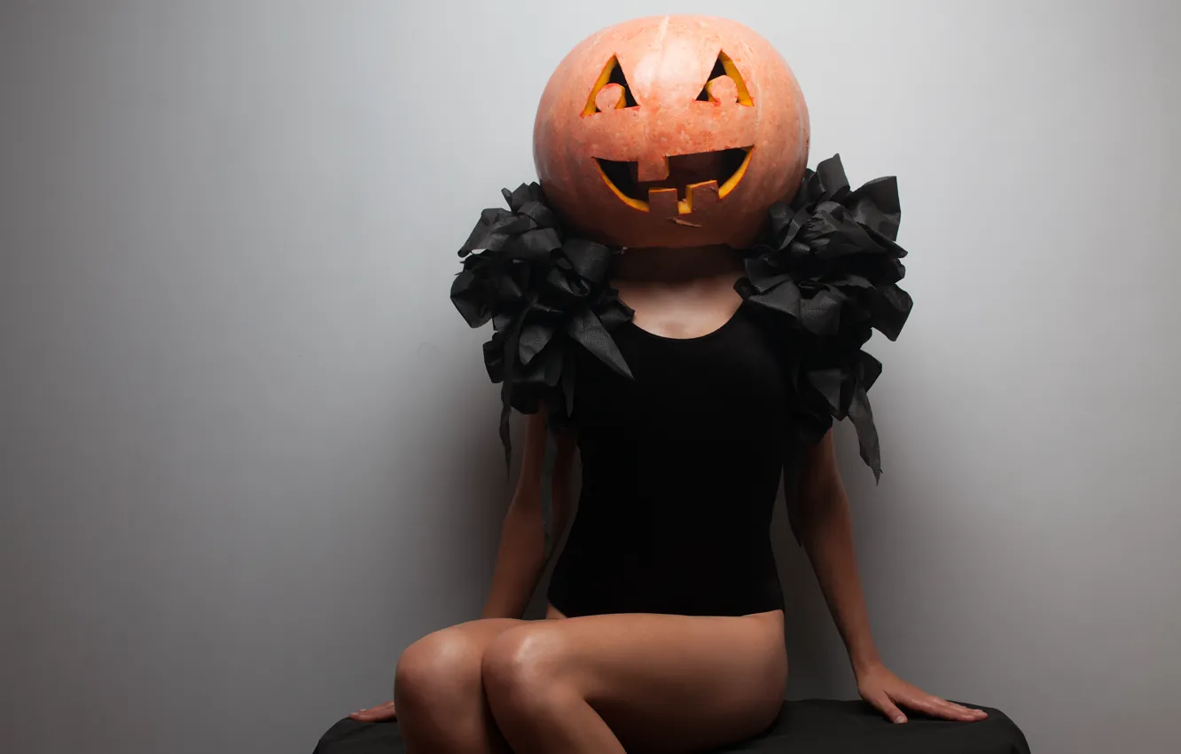 Photo wallpaper Halloween, woman, pumpkin, Costume