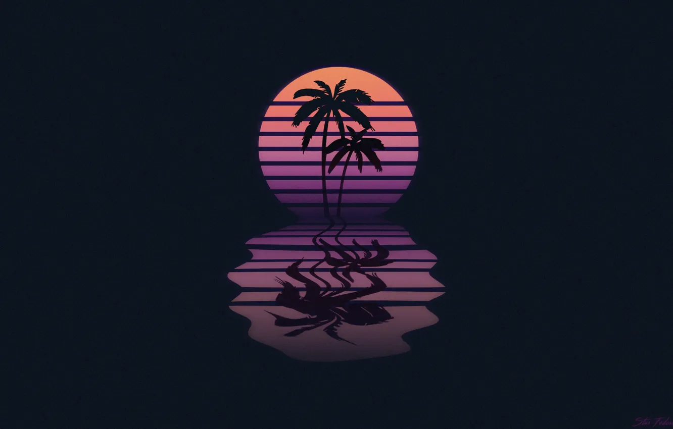 Photo wallpaper Music, Neon, Palm trees, Mesh, Background, Synthpop, Darkwave, Synth