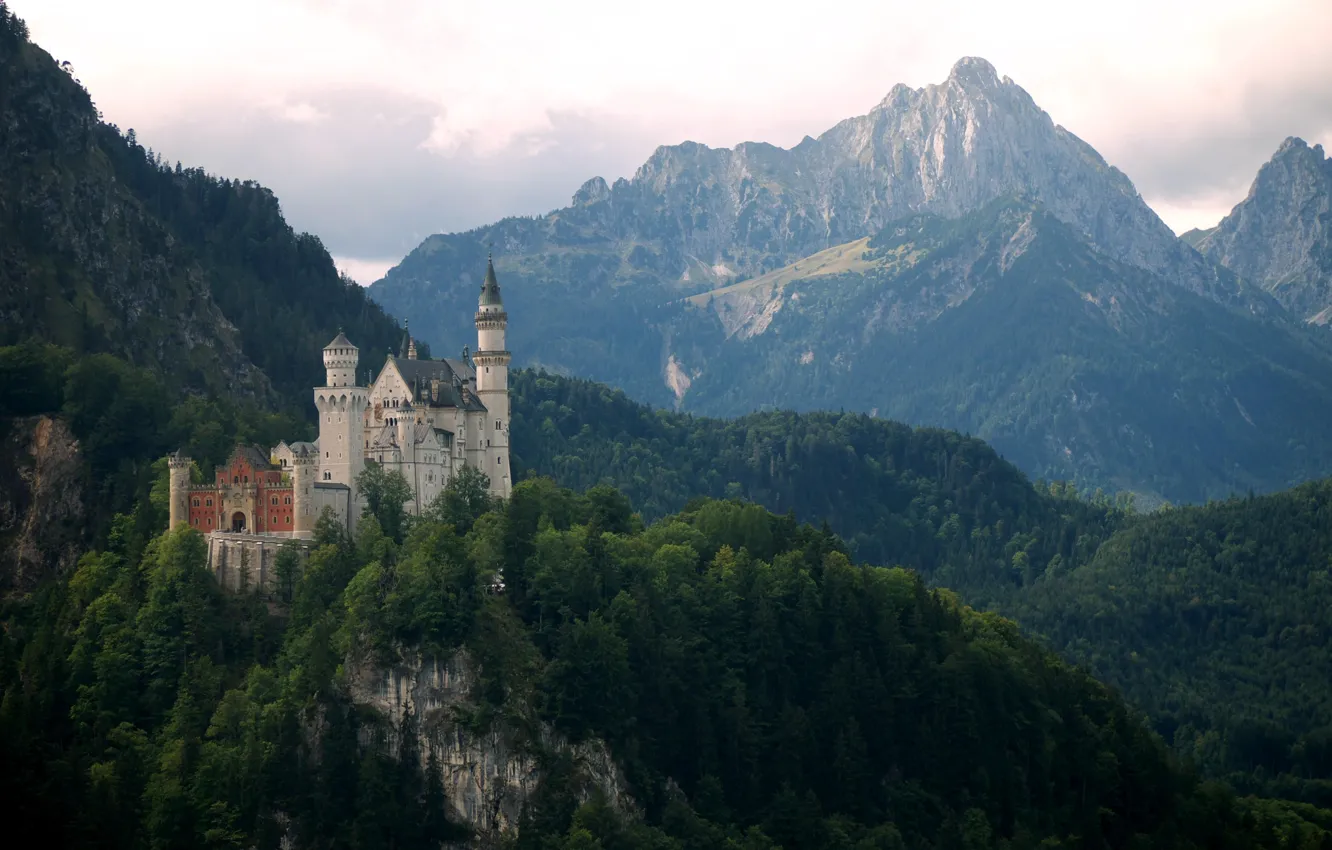 Photo wallpaper mountains, castle, Germany, Bayern, Neuschwanstein, Neuschwanstein