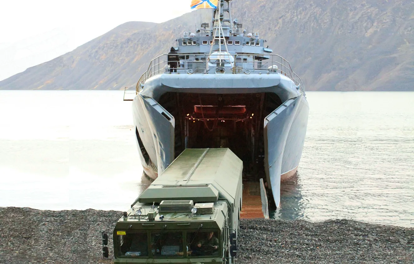 Photo wallpaper ship, large, Navy, exercises, landing, the project 775, Admiral Nevelskoy