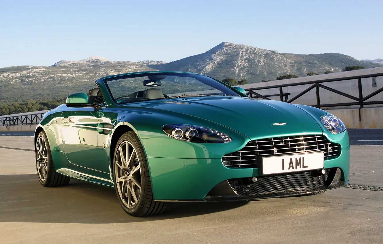 Photo wallpaper the sky, mountains, green, Aston Martin, Roadster, Aston Martin, supercar, Roadster