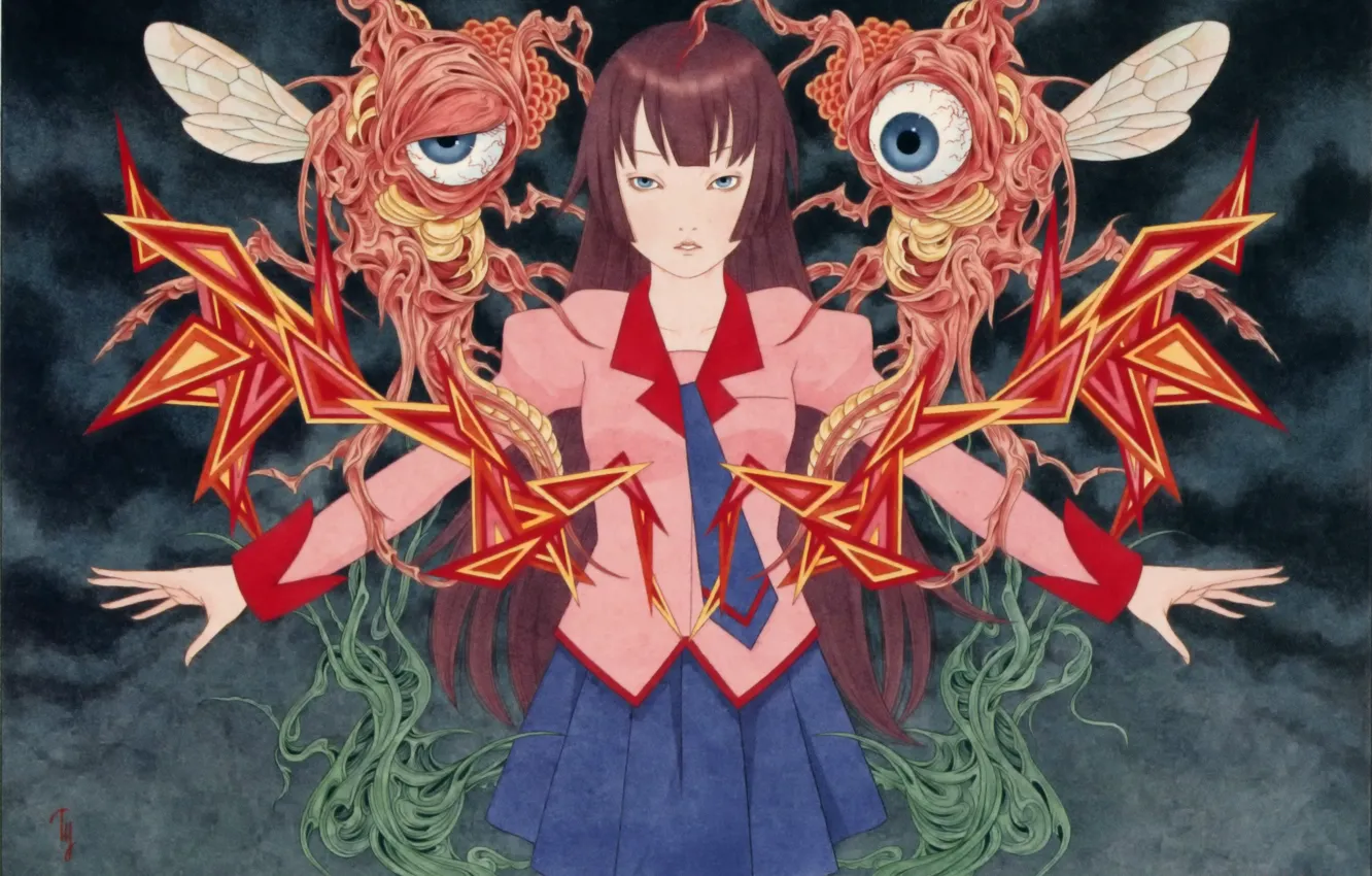 Photo wallpaper eyes, monster, larvae, mucus, Bakemonogatari, black magic, History of monsters, Hitagi Senjougahara