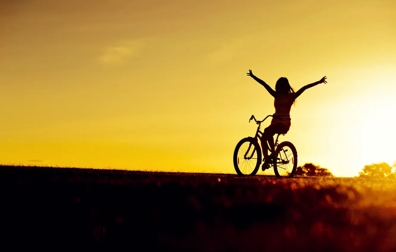 Photo wallpaper girl, light, bike, mood