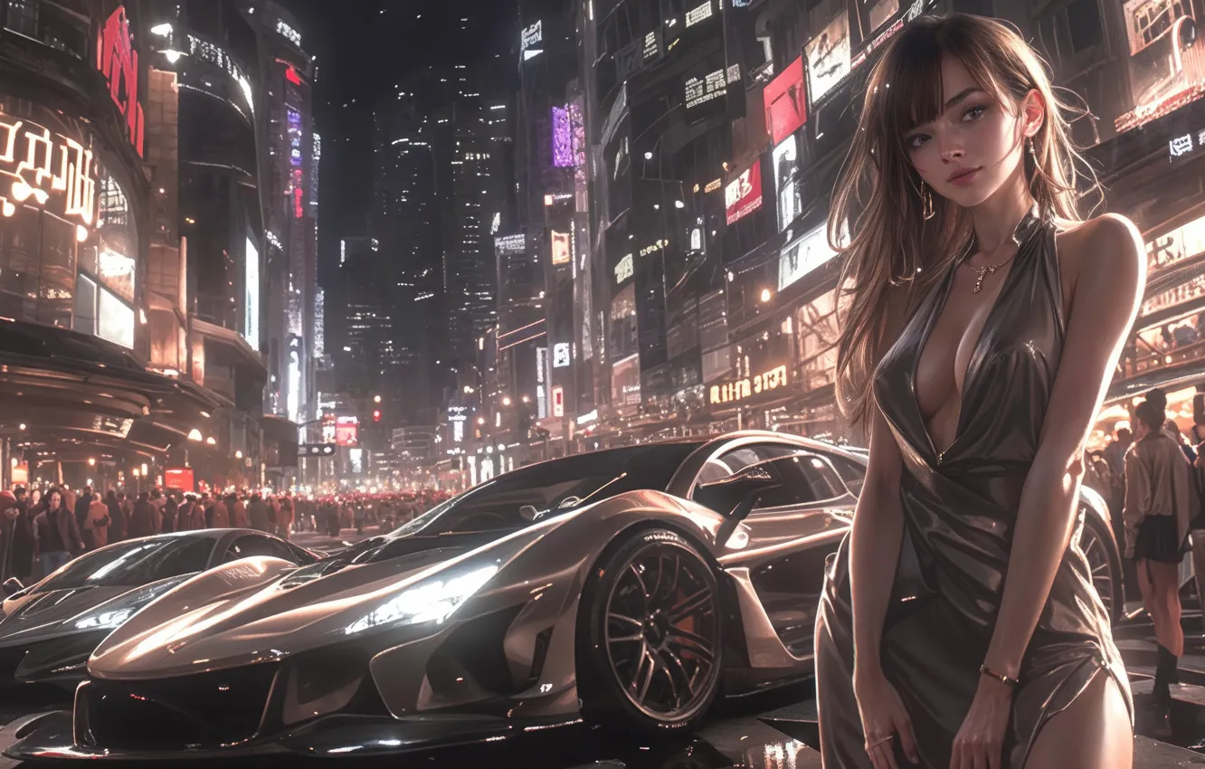 Photo wallpaper car, city, girl