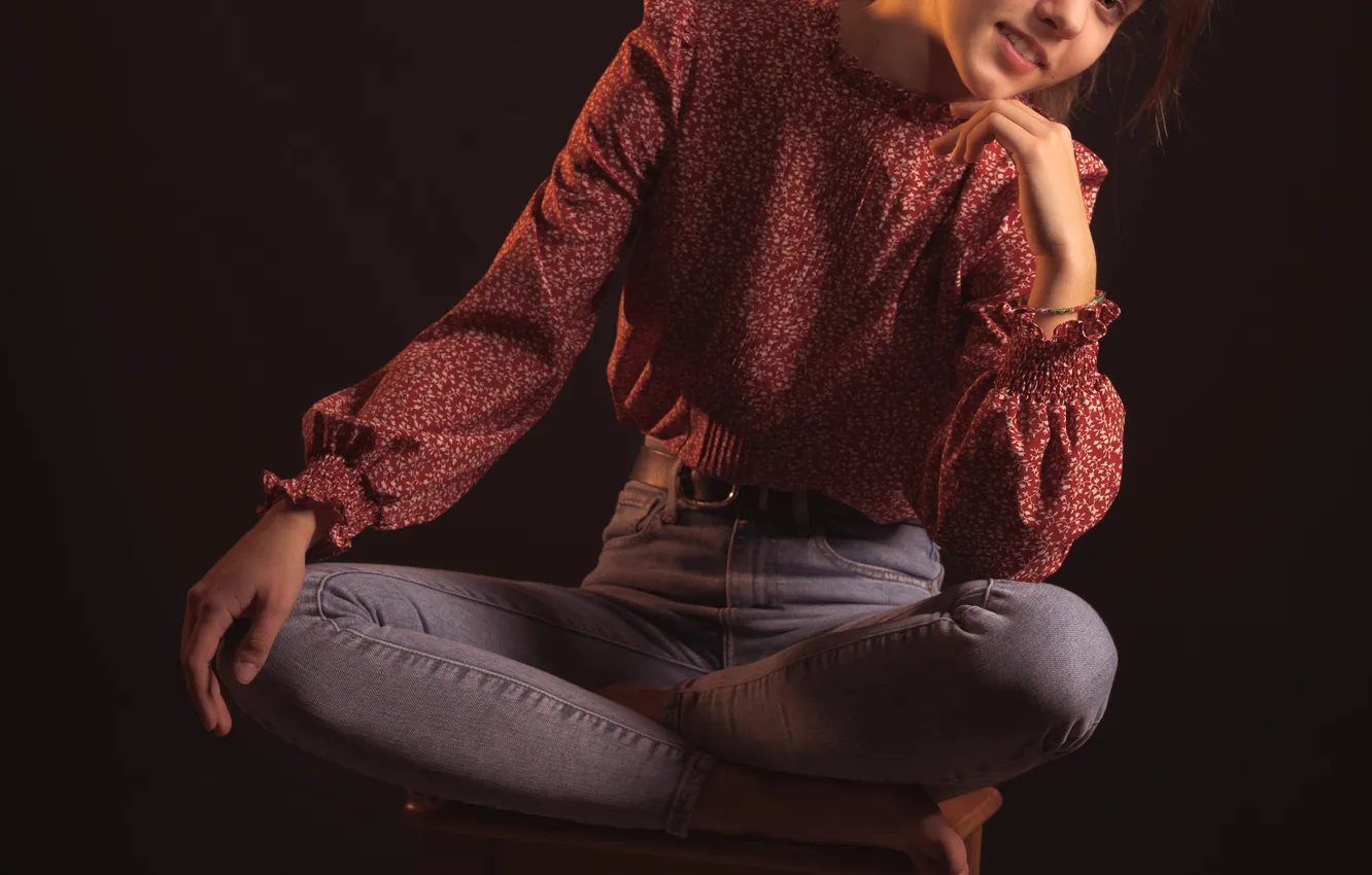 Photo wallpaper jeans, chair, blouse, sitting, Julie