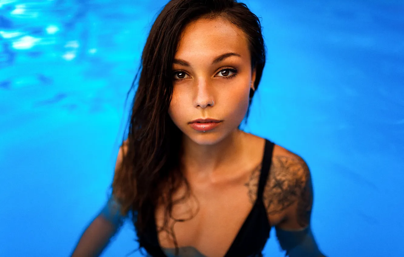 Photo wallpaper swimsuit, look, water, face, sexy, model, portrait, pool