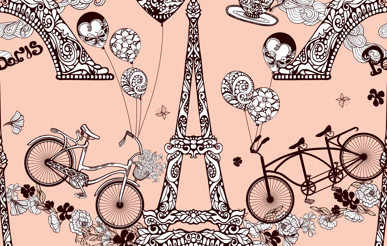 Photo wallpaper background, Love, Paper, Paris, Travel, Pattern, Ornament, Seamless