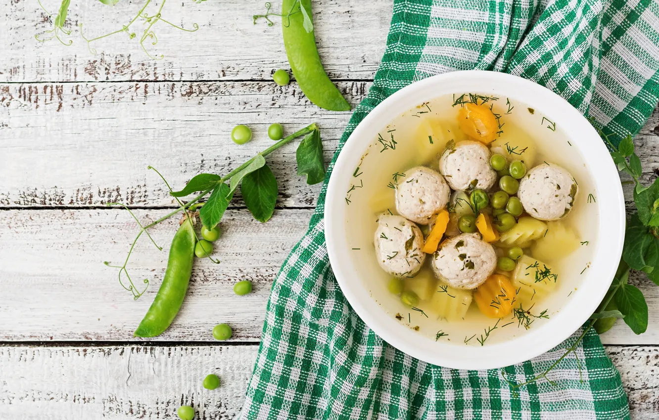 Photo wallpaper food, peas, meatballs, the first dish