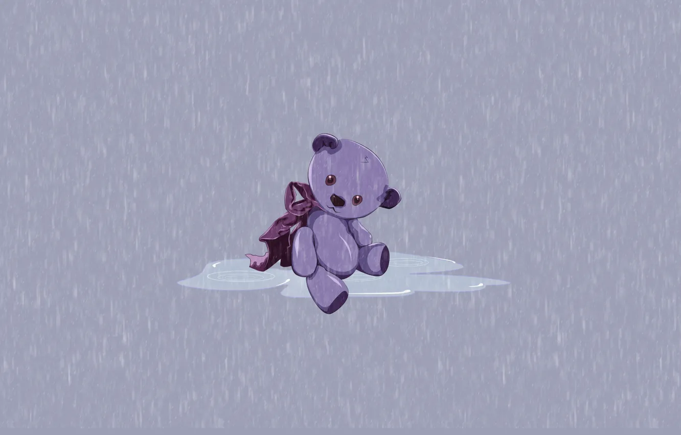 Photo wallpaper loneliness, rain, toy, figure, toy, teddy bear, Teddy bear, by Pyrus-acerba