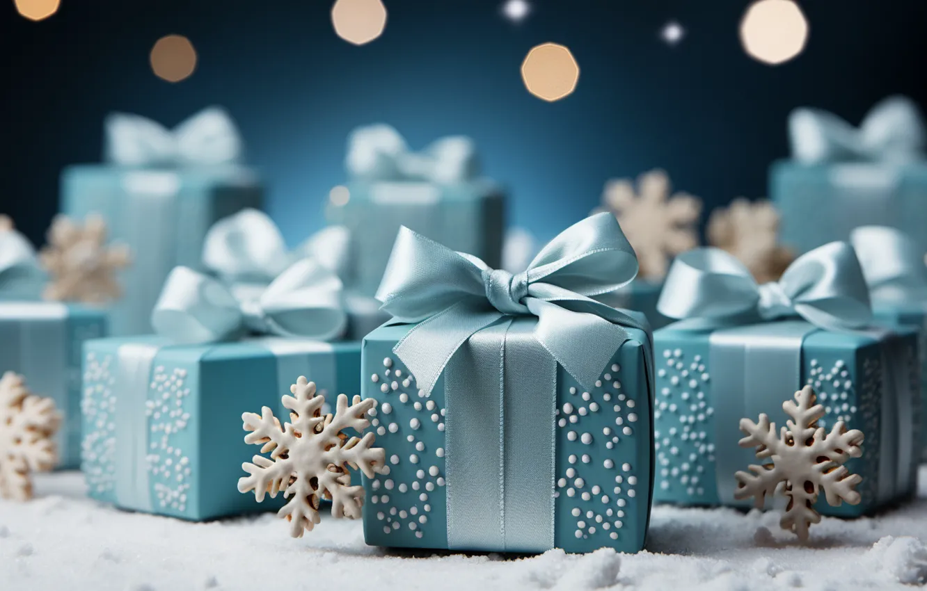 Photo wallpaper winter, snow, decoration, snowflakes, gift, new year, Christmas, Christmas