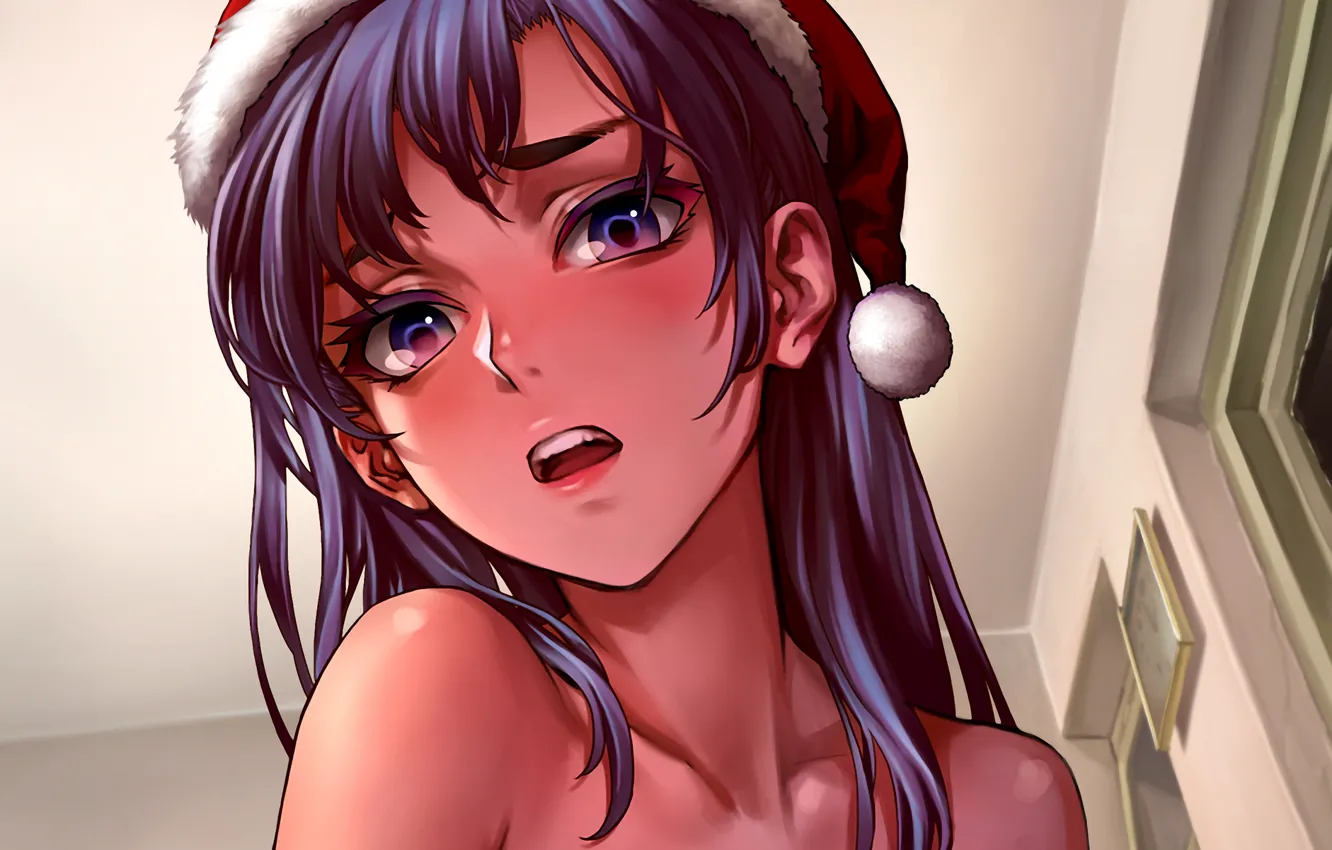 Photo wallpaper look, girl, new year, portrait, anime, Christmas, art, blue eyes