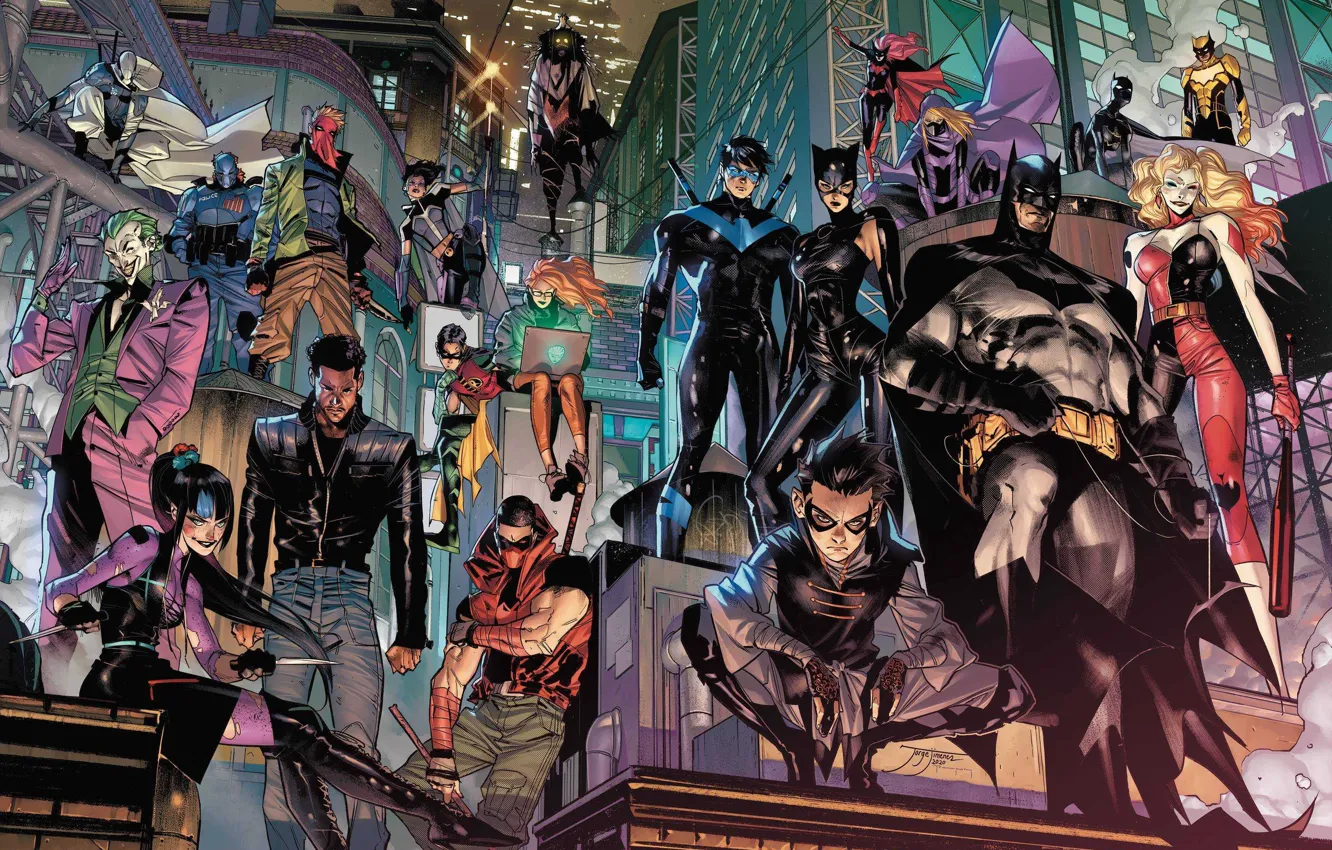 Photo wallpaper Joker, Batman, Batman, Joker, Harley Quinn, Robin, DC Comics, Robin