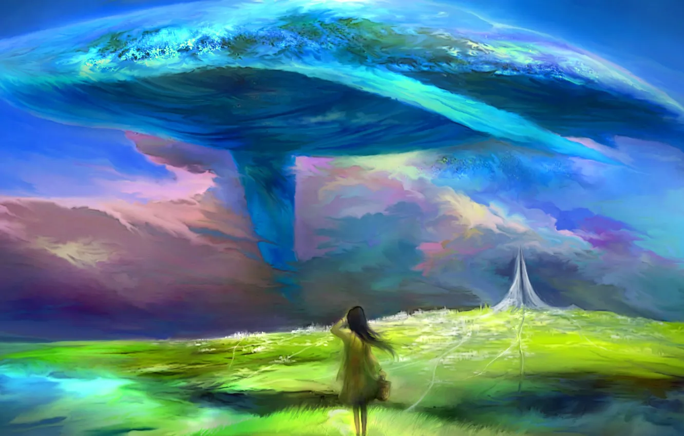 Photo wallpaper the sky, girl, nature, kit