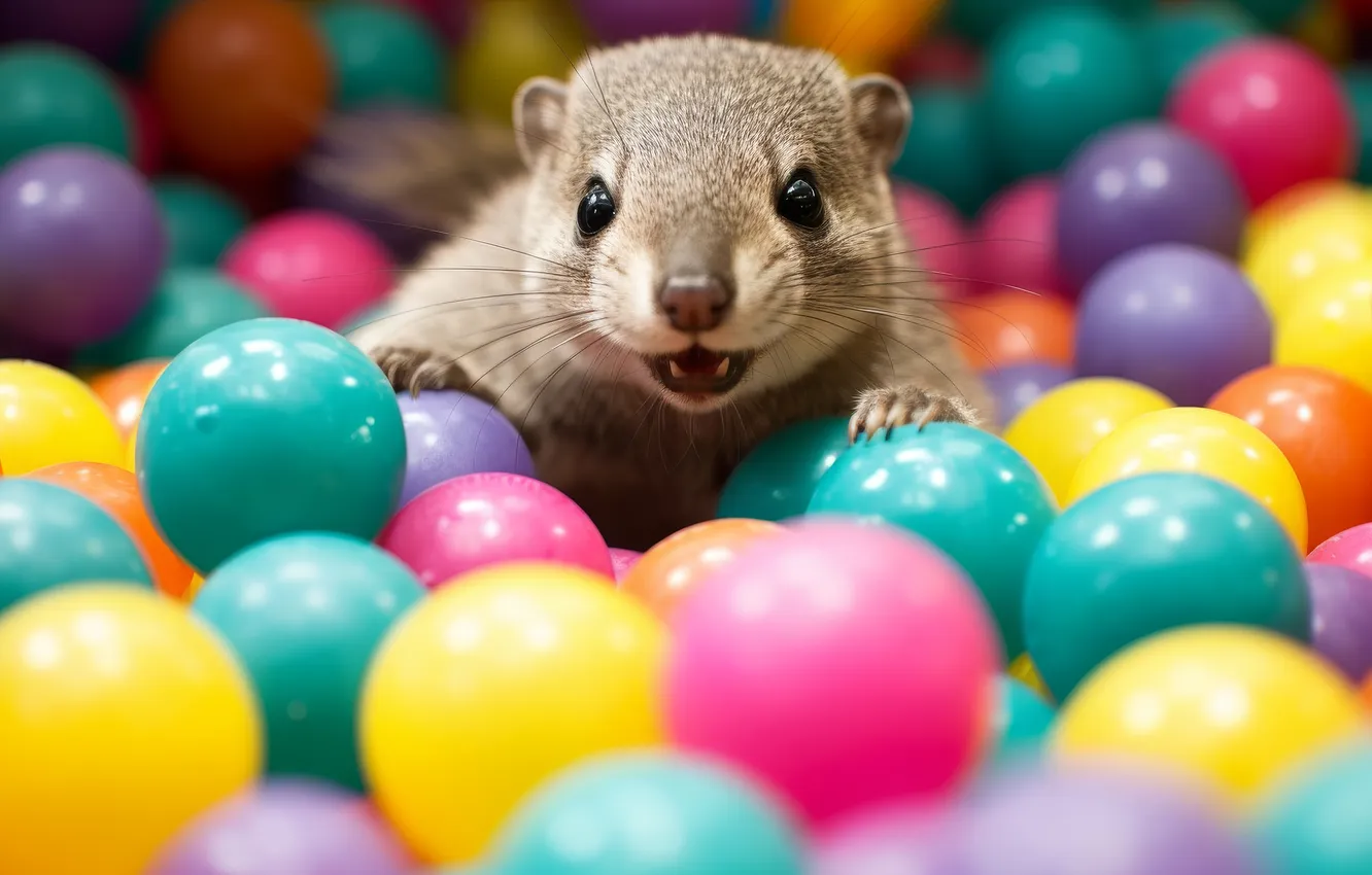 Photo wallpaper look, balls, Shine, legs, mouth, animal, weasel, balls