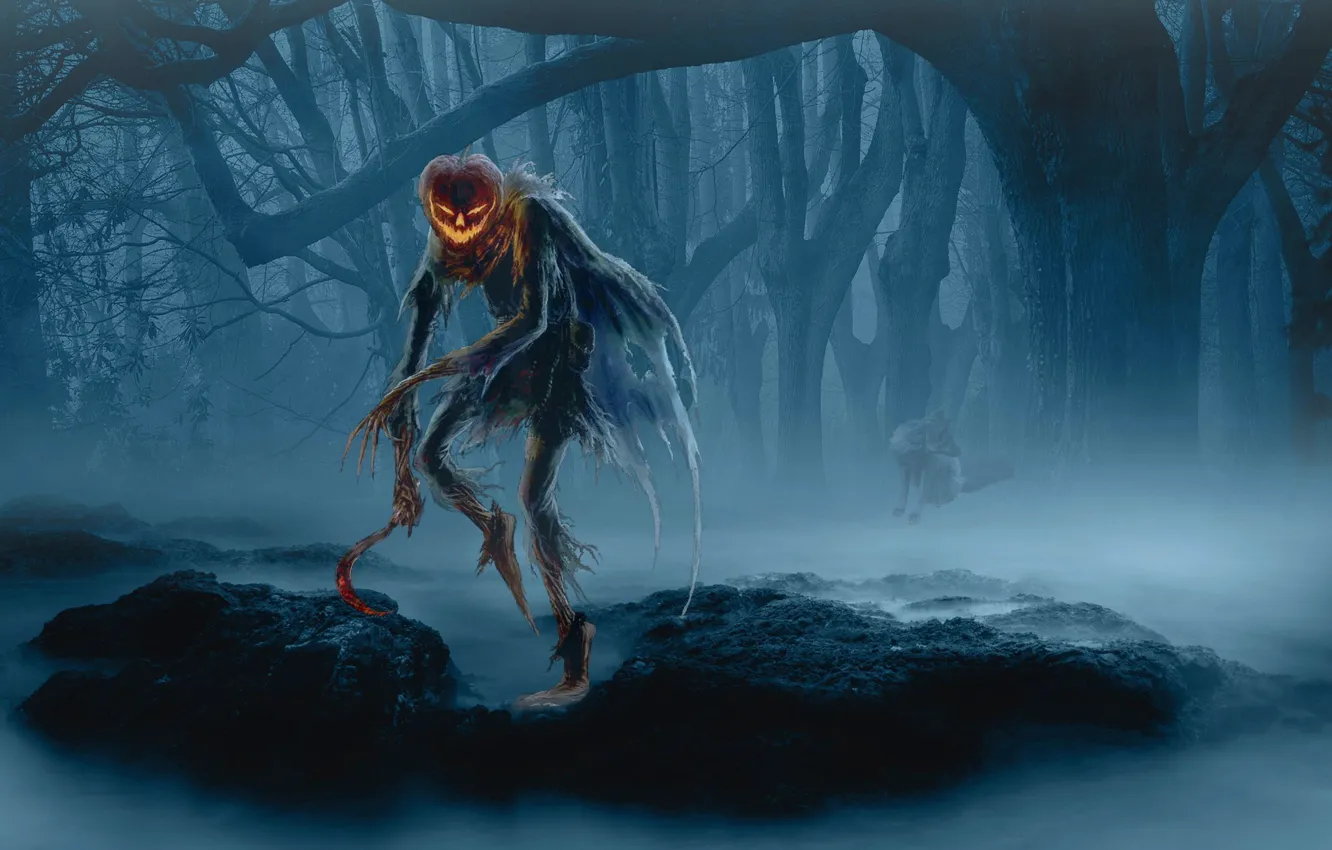 Photo wallpaper forest, trees, smile, art, Halloween, Halloween, horror, undead