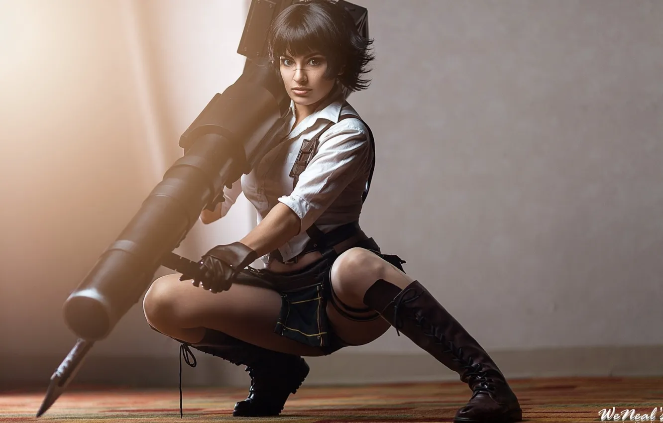 Photo wallpaper pose, weapons, Bazooka, cosplay model