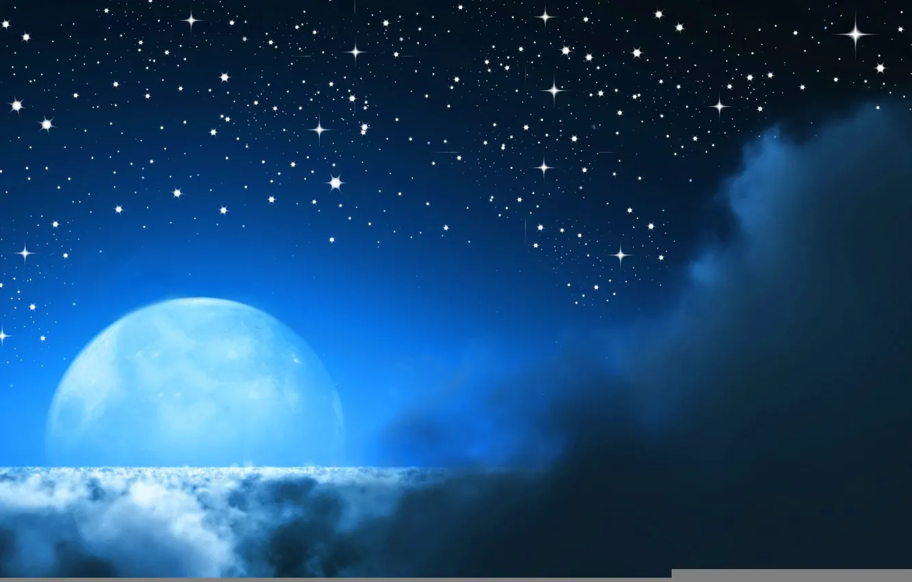 Photo wallpaper Clouds, Night, The moon, Stars