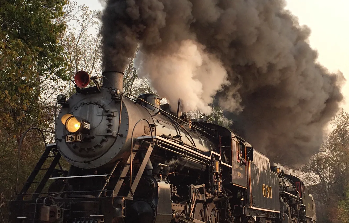 Photo wallpaper smoke, the engine, railroad