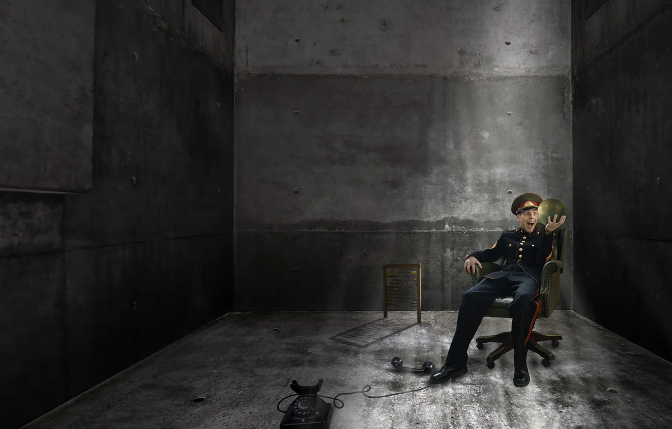 Photo wallpaper humor, phone, form, globe, bunker, The great dictator, The great dictator