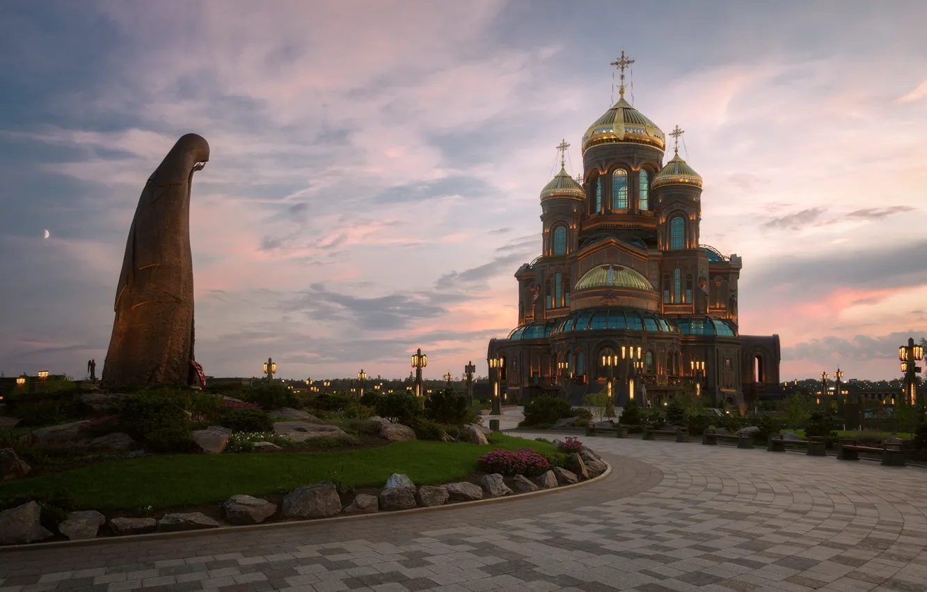 Photo wallpaper Park, the evening, lights, temple, sculpture, the suburbs, Alexander Strelchuk, The Temple of the Armed …