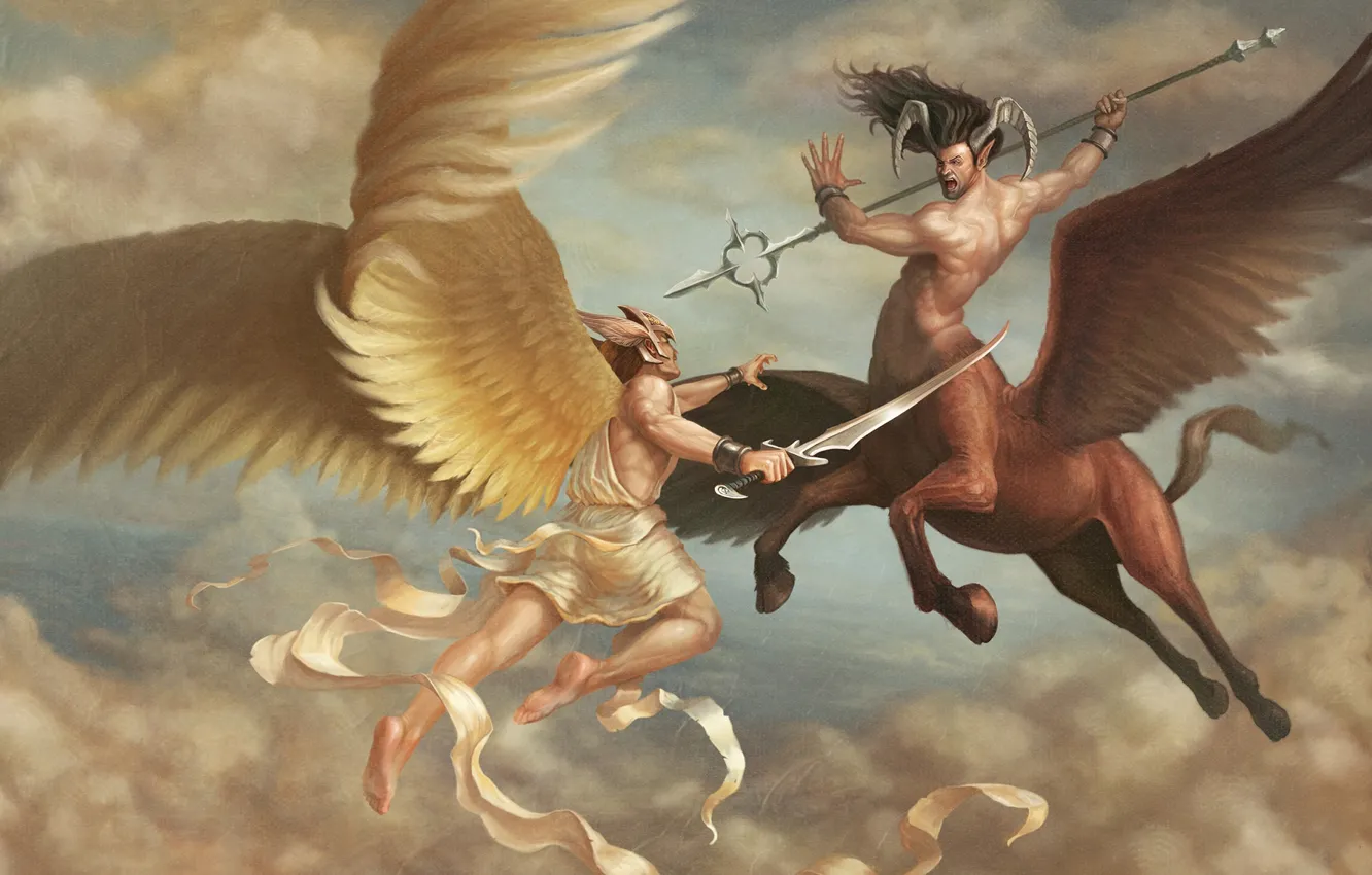 Photo wallpaper weapons, figure, angel, art, the battle