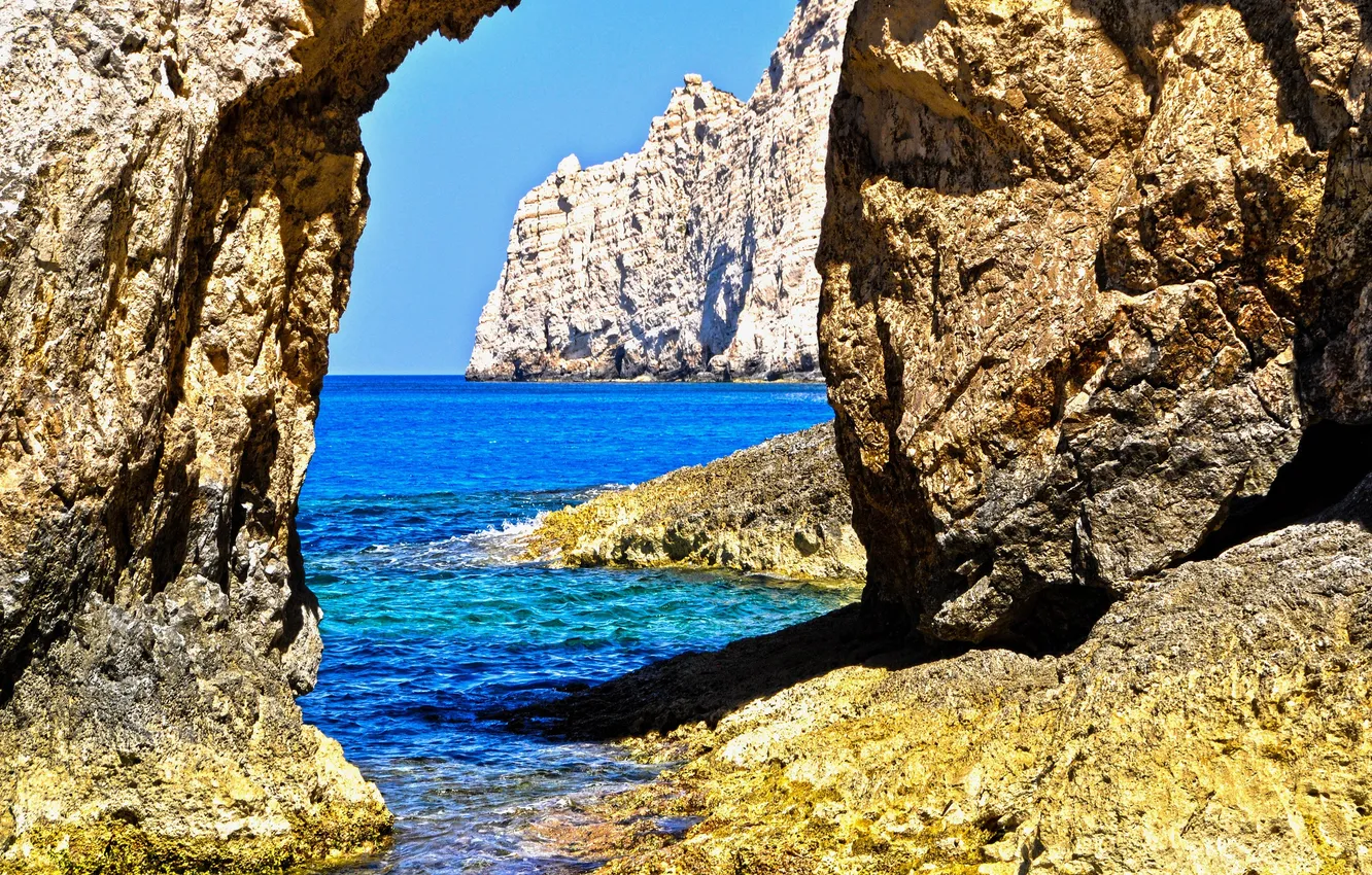 Photo wallpaper sea, the sky, landscape, stones, rocks, shore