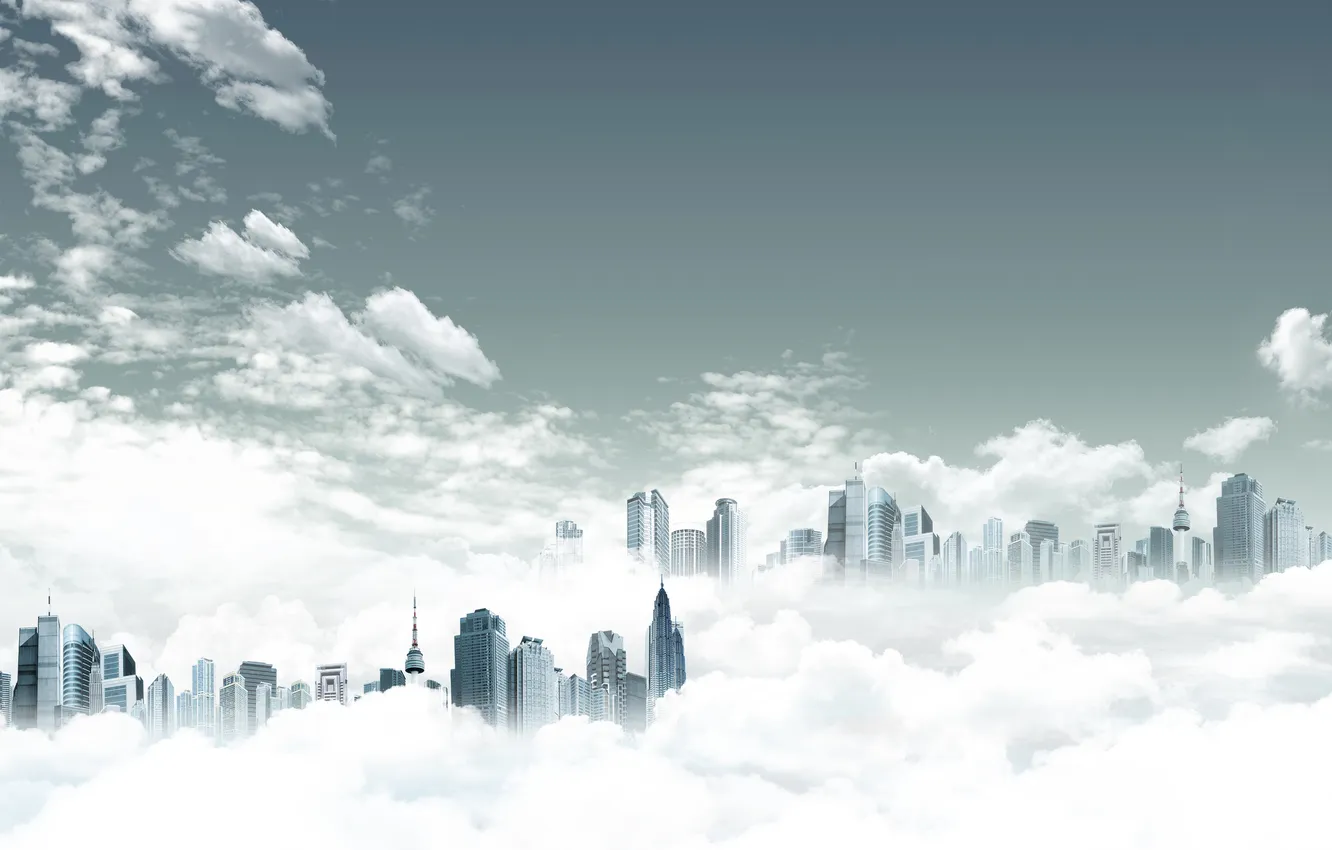 Photo wallpaper clouds, creative, building, skyscrapers