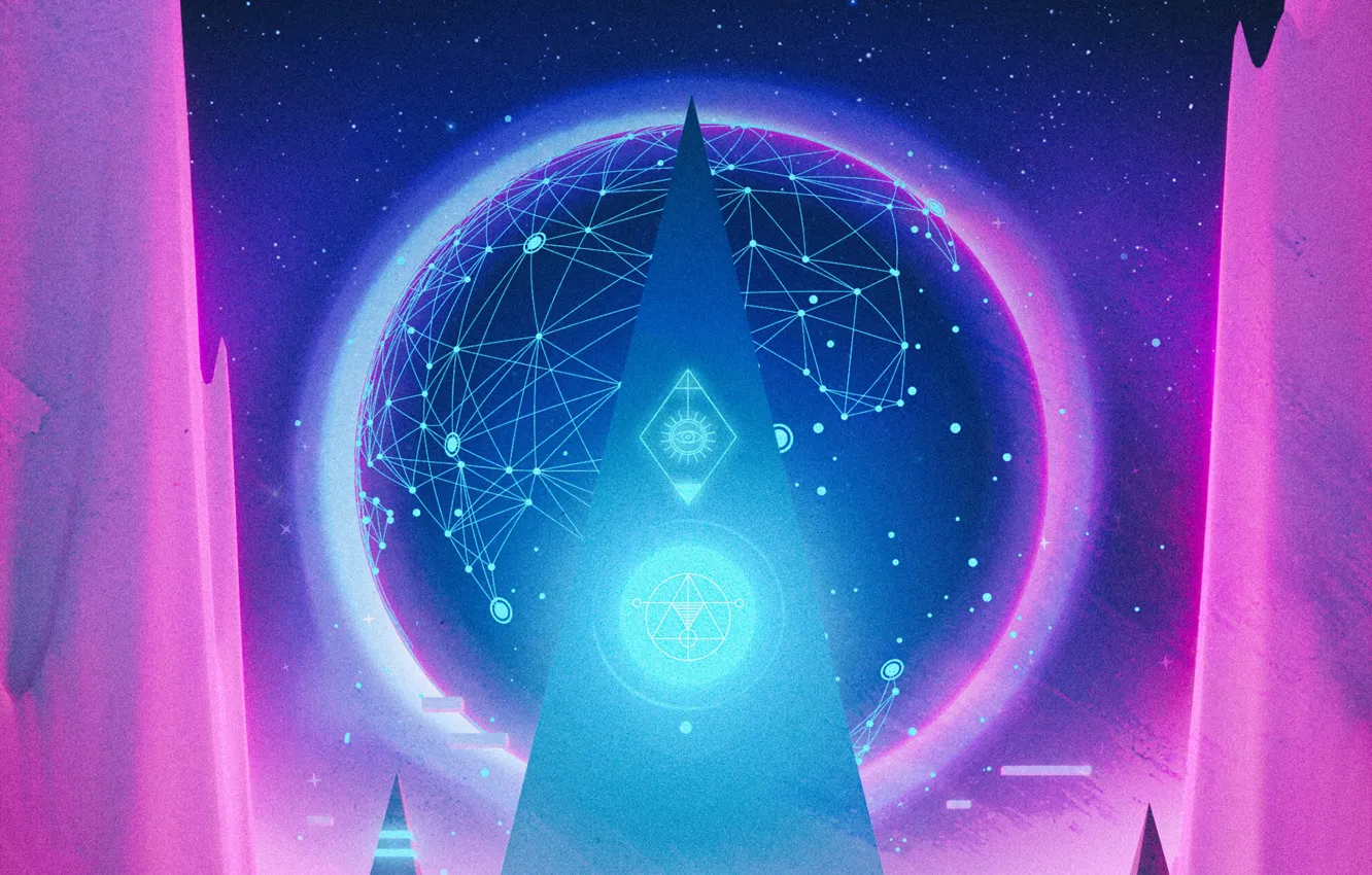 Photo wallpaper space, stars, music, rendering, fiction, art, pyramid, fantasy