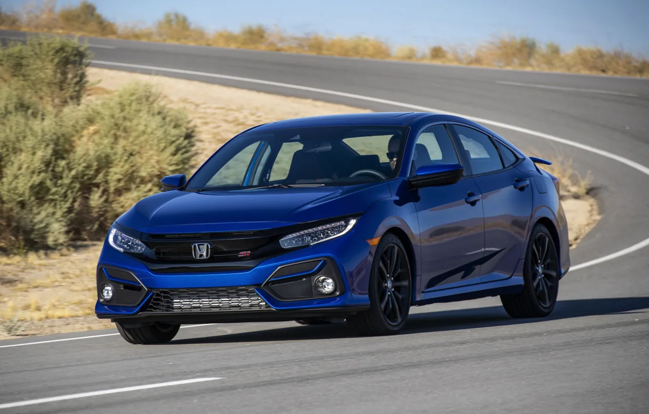 Photo wallpaper road, blue, Honda, sedan, Civic, 2020, 2019, You Sedan