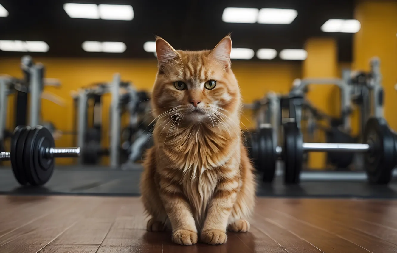 Photo wallpaper cat, cat, look, pose, sport, lamp, the ceiling, floor