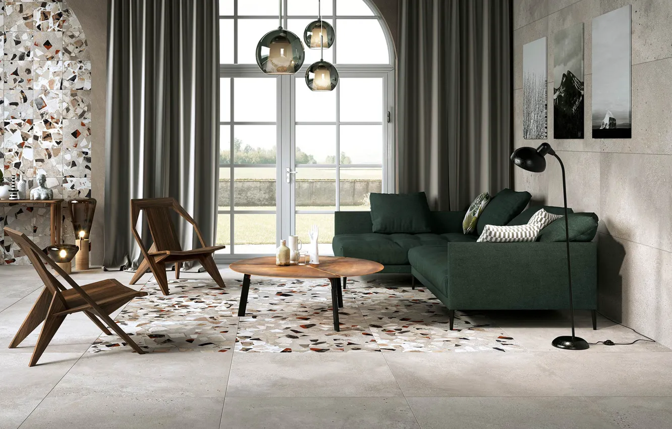 Photo wallpaper design, style, interior, sofa, living room