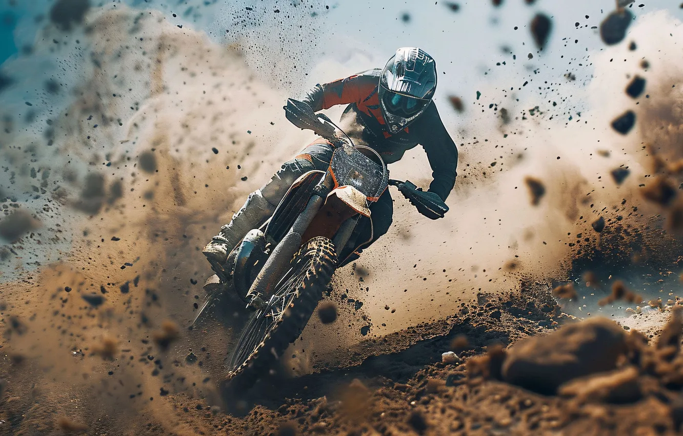 Photo wallpaper squirt, dirt, motorcycle, athlete, male, Motorsport, digital art, AI art