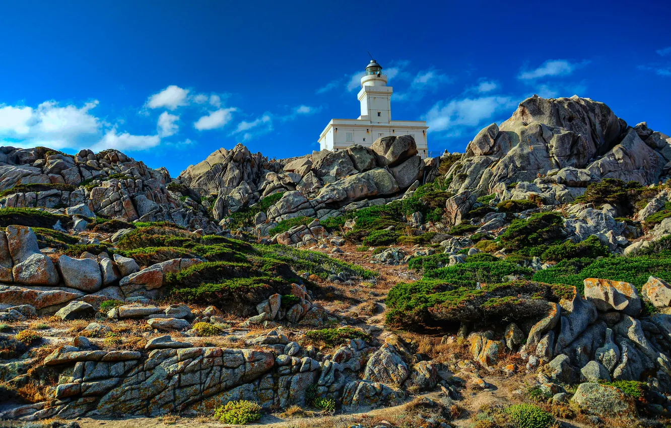 Photo wallpaper the sky, rocks, lighthouse