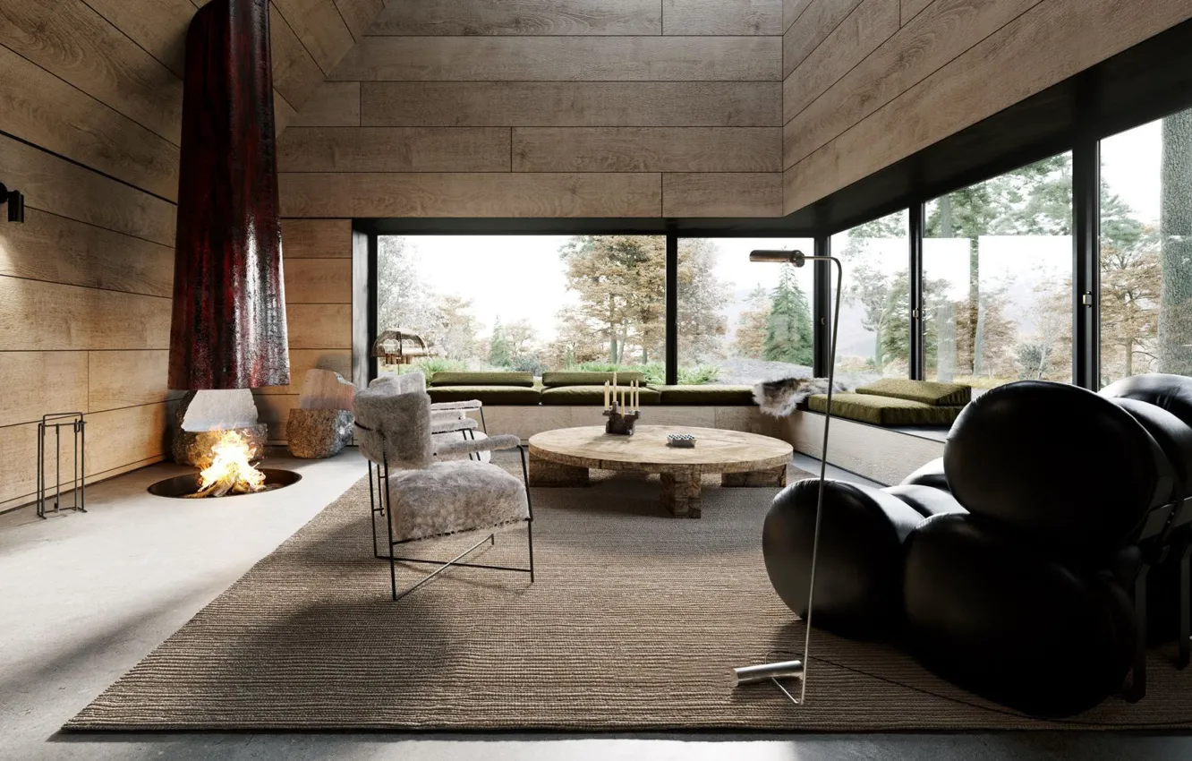 Photo wallpaper design, style, France, interior, fireplace, France, living room, Chalet