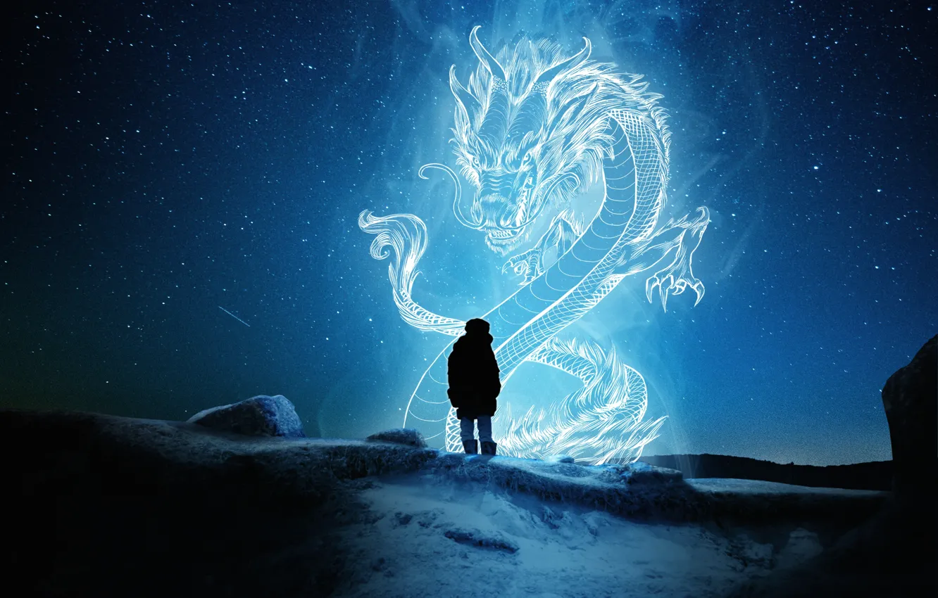 Photo wallpaper snow, magic, dragon, magic, snow, vision, dragon, phenomenon