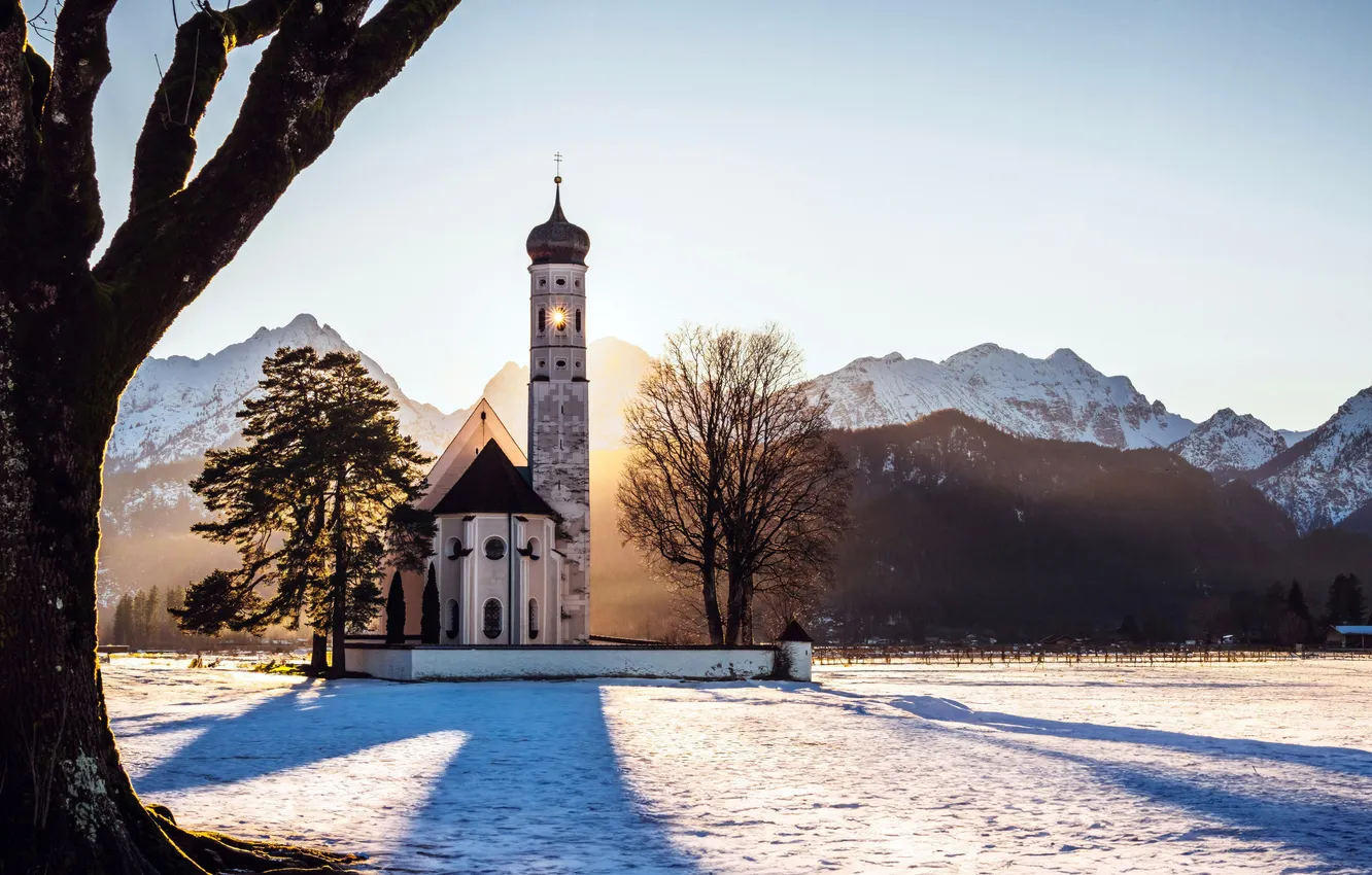 Photo wallpaper winter, Germany, Bayern, Winter, Germany, Bavaria, Sunlight, Sunlight