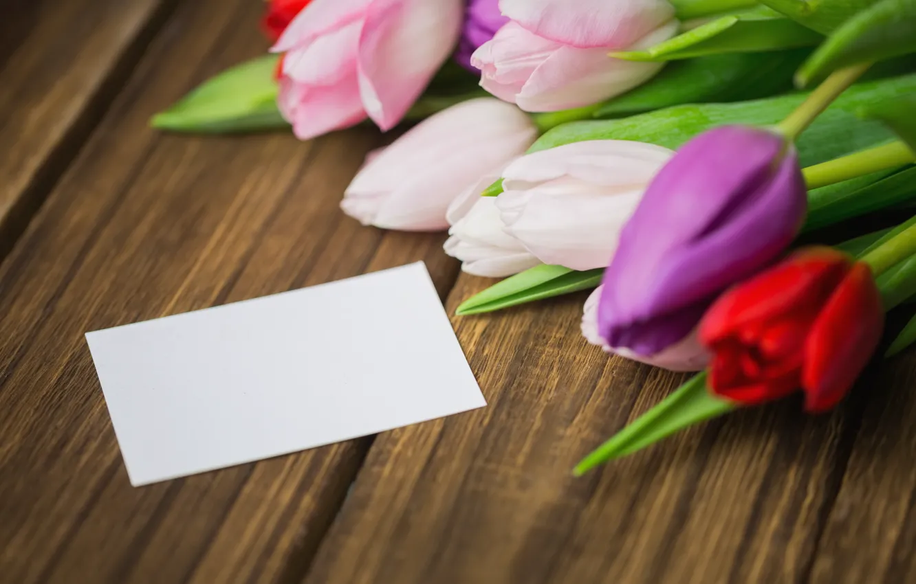 Photo wallpaper flowers, colorful, tulips, red, white, wood, flowers, tulips